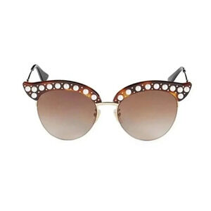 NWT GUCCI 53MM Embellished Cat Eye Sunglasses Havana Brown Faux Pearl Summer